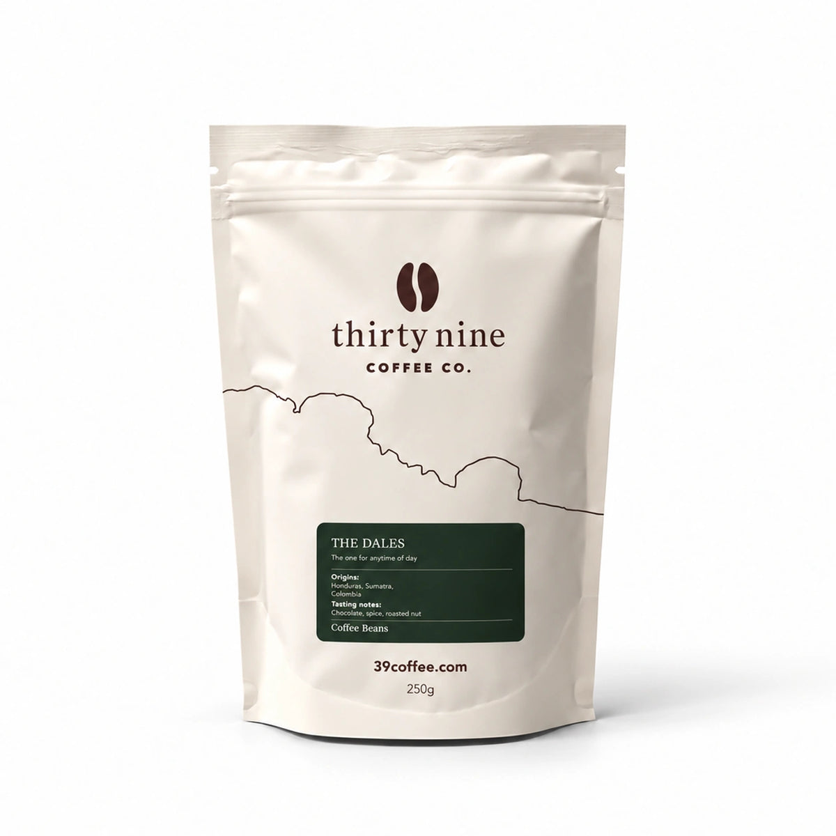 The Dales 250g Smooth Coffee Beans — cream coffee bag on white with a soft shadow