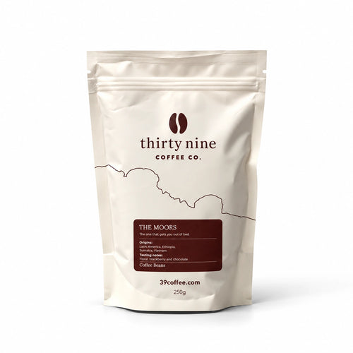 The Moors 250g Espresso Coffee Beans — cream coffee bag on white with a soft shadow