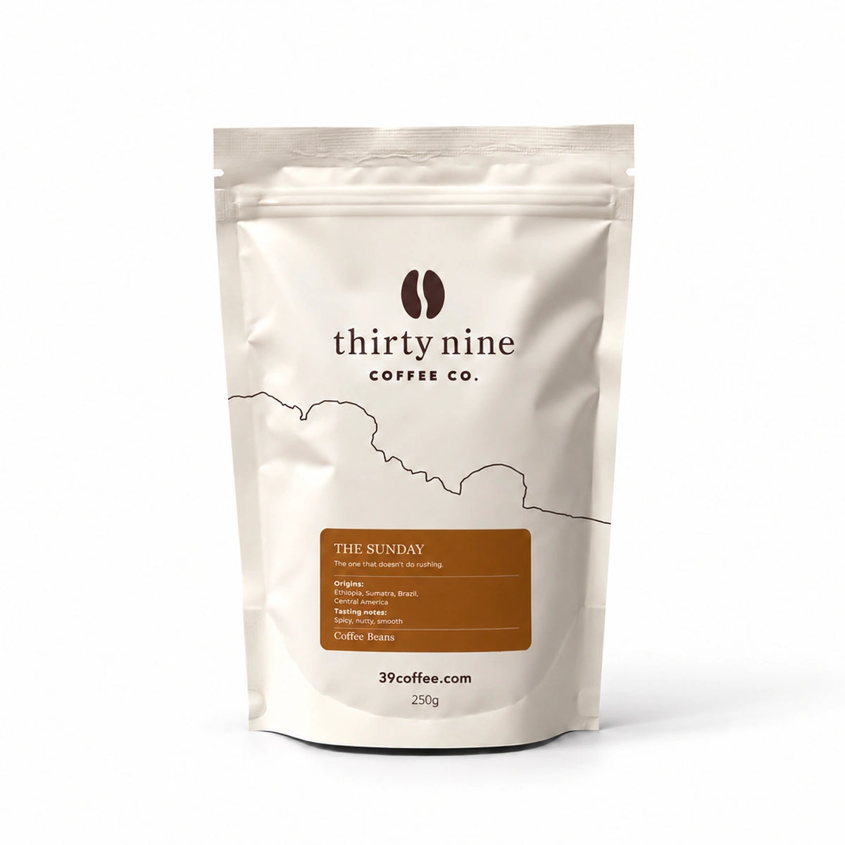 The Sunday 250g Smooth Coffee Beans — cream coffee bag on white with a soft shadow